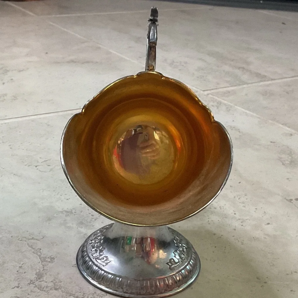 Vintage Silver Plated Sugar Scuttle with Scoop Gold Wash Interior Floral Japan
